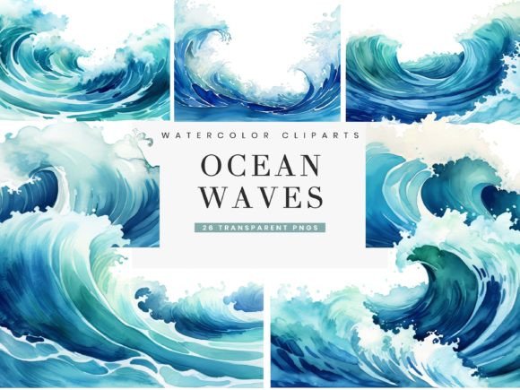 Download Watercolor Ocean Waves Borders Clipart - Ocean Collection