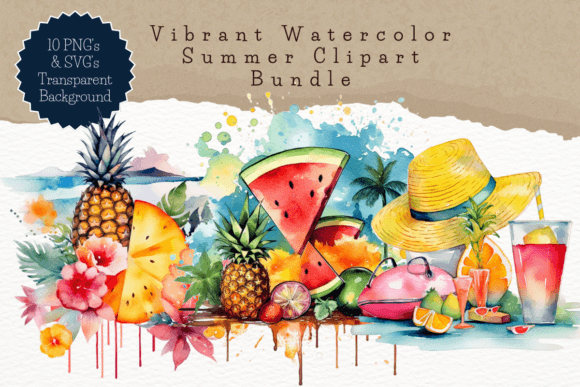 Download Vibrant Watercolor Summer Clipart Bundle - Vibrant watercolor Collection
