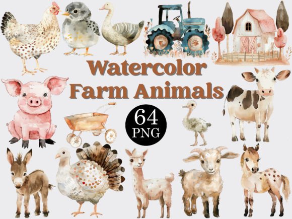 Download Watercolor Farm Animals Clipart Bundle - Farm animals Collection
