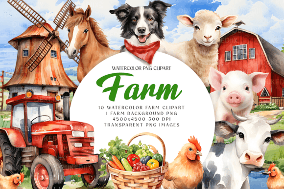 Download Watercolor Farm Animals Clip Art - Farm animals Collection