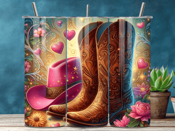 Download Valentines Day Cowgirl Hat Boots Tumbler - Valentines Collection