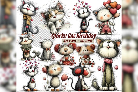 Download Whimsical Cat Birthday Clipart Set - Premium Resources