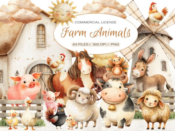 Download Watercolor Baby Farm Animals Clipart - Farm animals Collection
