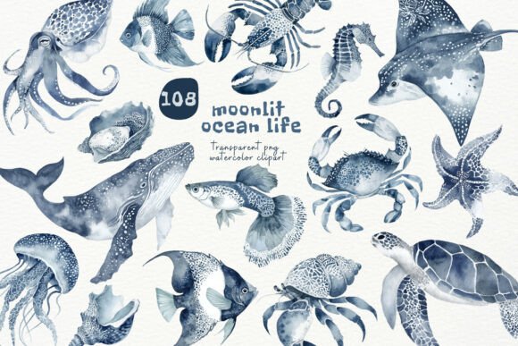 Download Watercolor Moonlit Ocean PNG Clipart - Ocean Collection