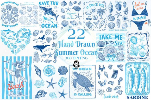 Download Hand Drawn Summer Ocean PNG Bundle - Hand drawn Collection