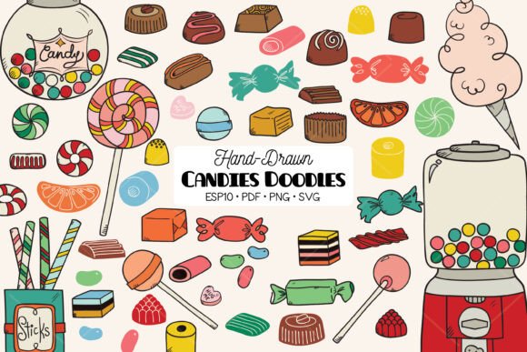 Download Hand Drawn Candies Color Vintage Sweets - Hand drawn Collection