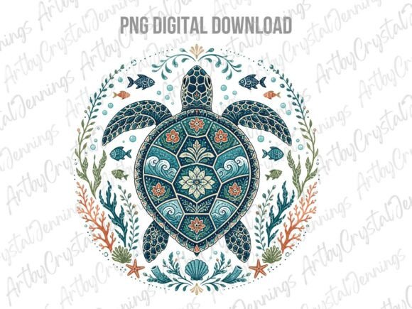 Download Ornate Boho Ocean Turtle Animal PNG - Ocean Collection