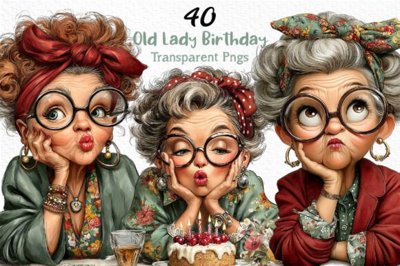 Download Whimsical Old Lady Birthday Clipart PNG - Premium Resources