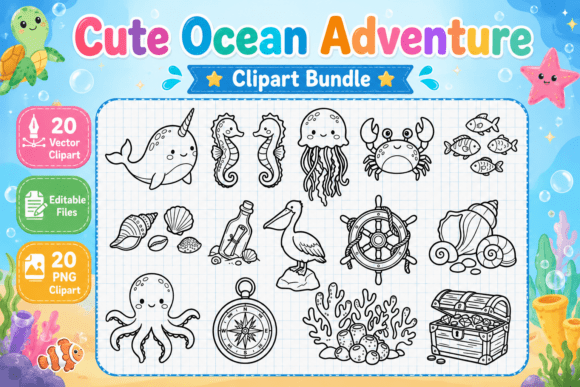 Download Cute Ocean Adventure Digital Clipart - Ocean Collection