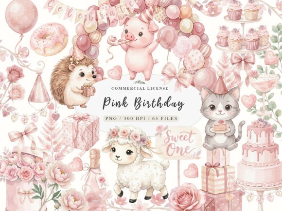 Download Watercolor Pink Birthday Clipart Bundle - Premium Resources