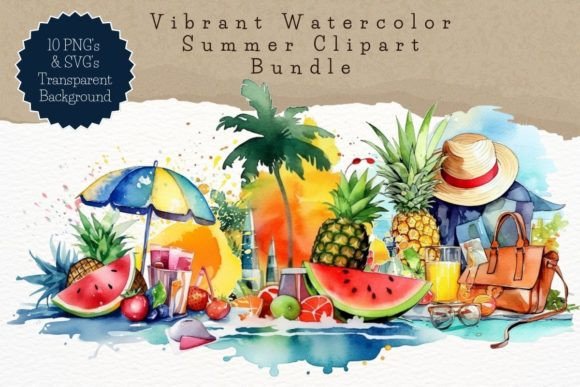Download Vibrant Watercolor Summer Clipart Bundle - Vibrant watercolor Collection