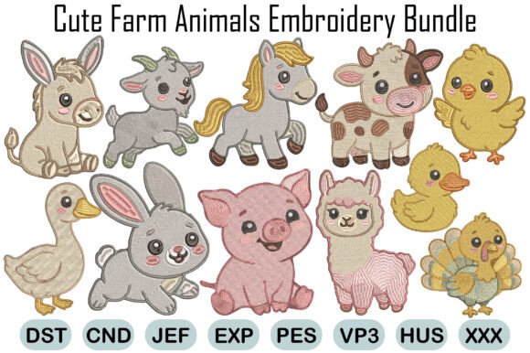 Download Cute Farm Animals Embroidery Bundle - Farm animals Collection