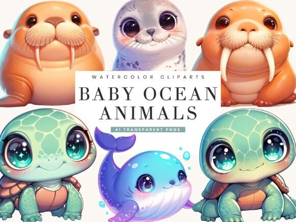 Download Cute Kawaii Baby Ocean Animals Clipart - Ocean Collection