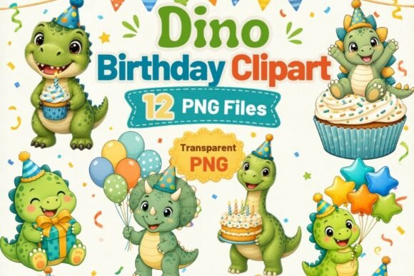Download Dino Birthday Clipart PNG, 12 Cute Dinos - Premium Bundle