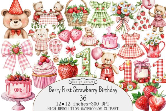 Download Berry First Strawberry Birthday Clipart - Premium Bundle