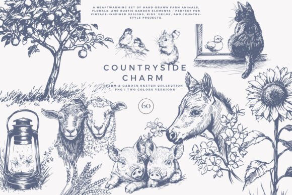 Download Vintage Clipart Farm Animals Set - Farm animals Collection