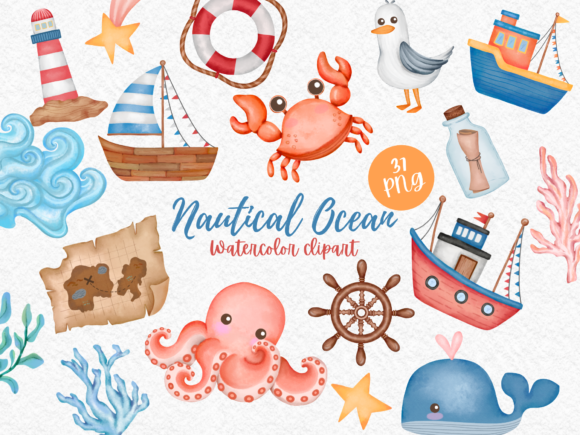 Download Nautical Ocean Elements Watercolor - Ocean Collection