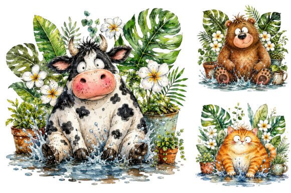 Download Funny Splashing Animal Clipart Bundle - Animal clipart Collection